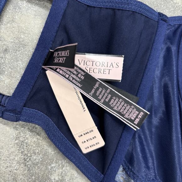 NWT Victorias Secret Dream Angels Unlined Balconet Blue Satin Bra Sz 32B - Picture 8 of 12